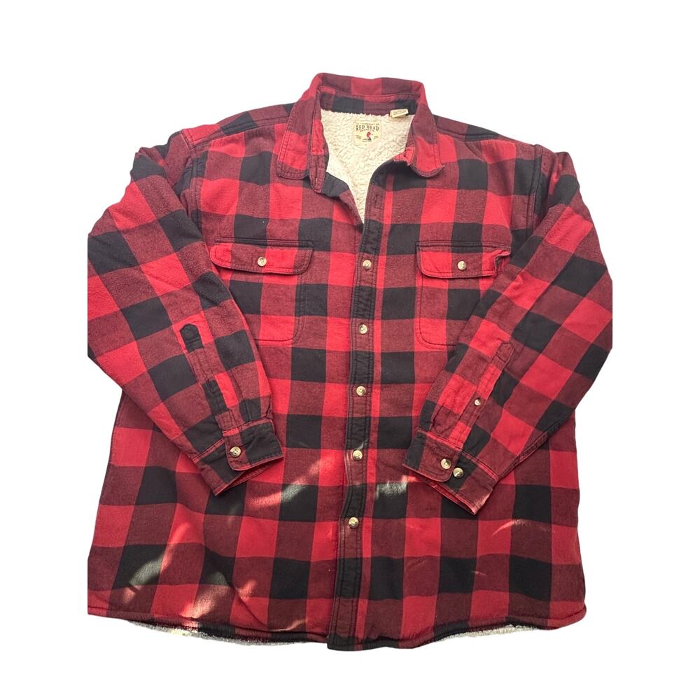 RedHead Flannel Shirt Jacket Sherpa Lined Buffalo Plaid Gorpcore Outdoor 2XL